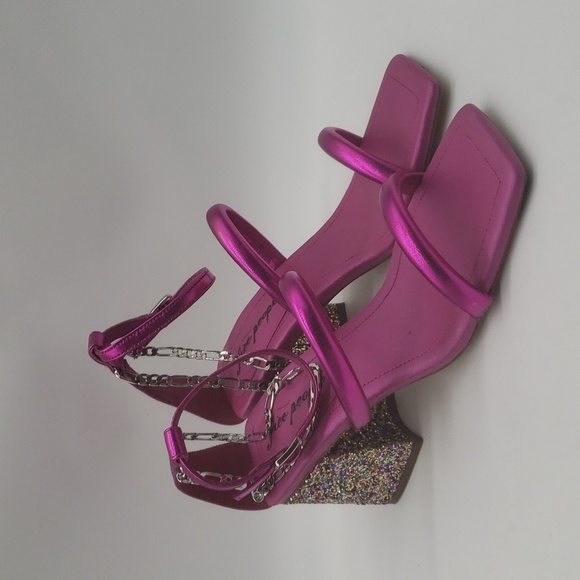 1198- Free People Parker Chain Heel Magenta Metallic Size 7.5 NWT - Picture 2 of 12